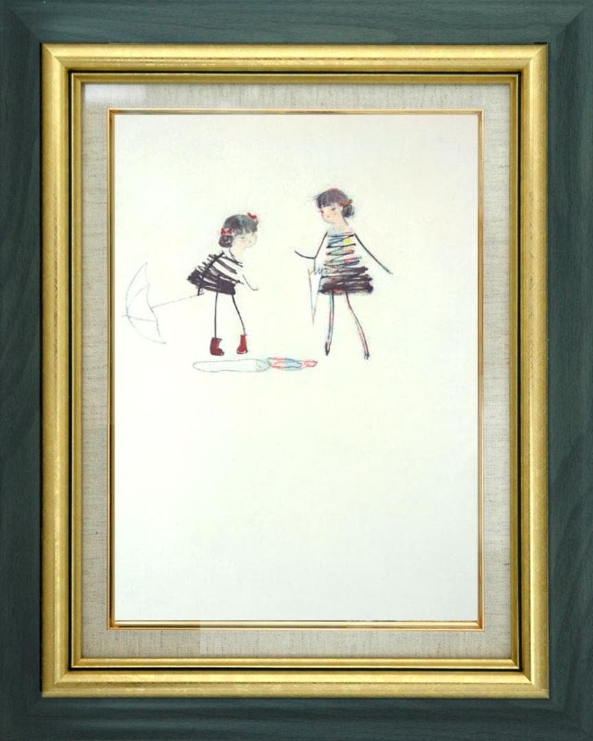 油絵 絵 絵画インテリア 額付(黒) F4-040314 子供たち 雨あがり