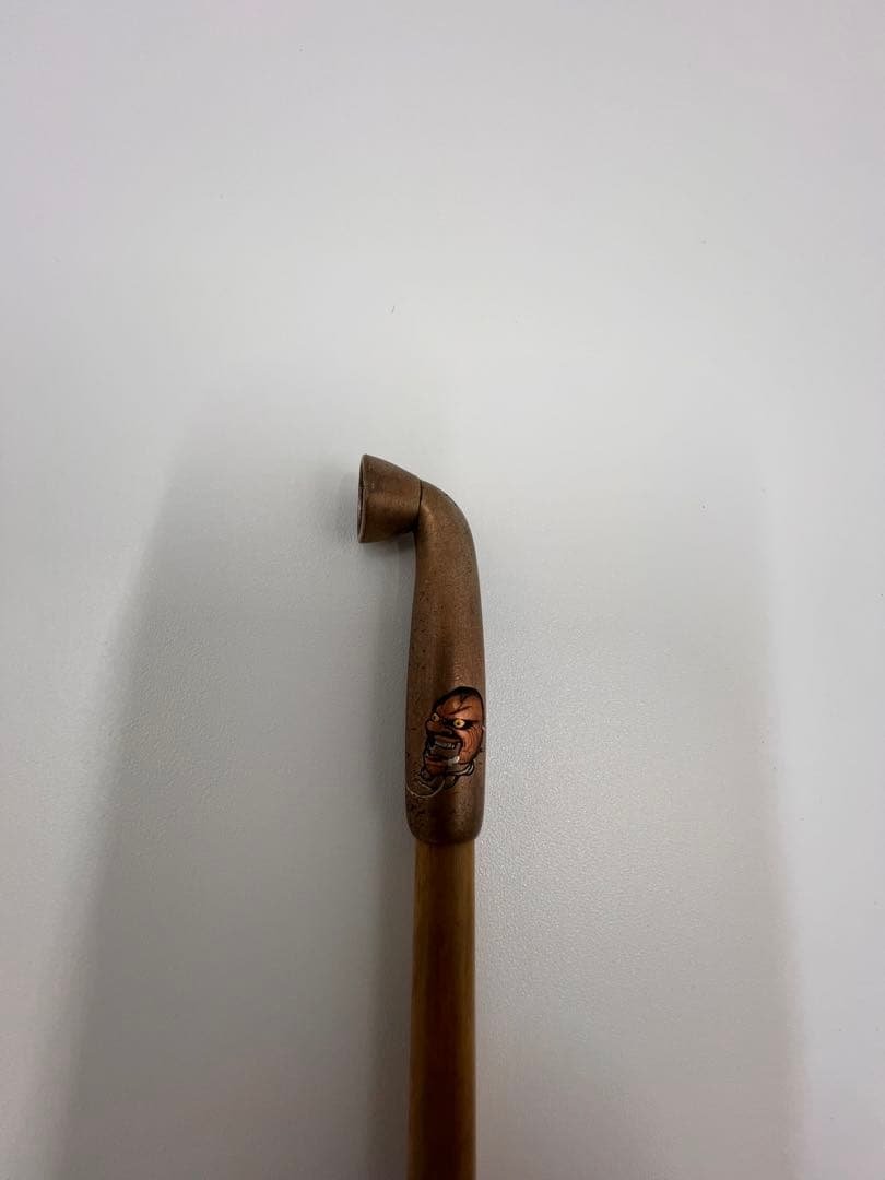明治〜大正期 人物彫金刻印有 キセル一式 煙管 竹胴 皮袋・筒付