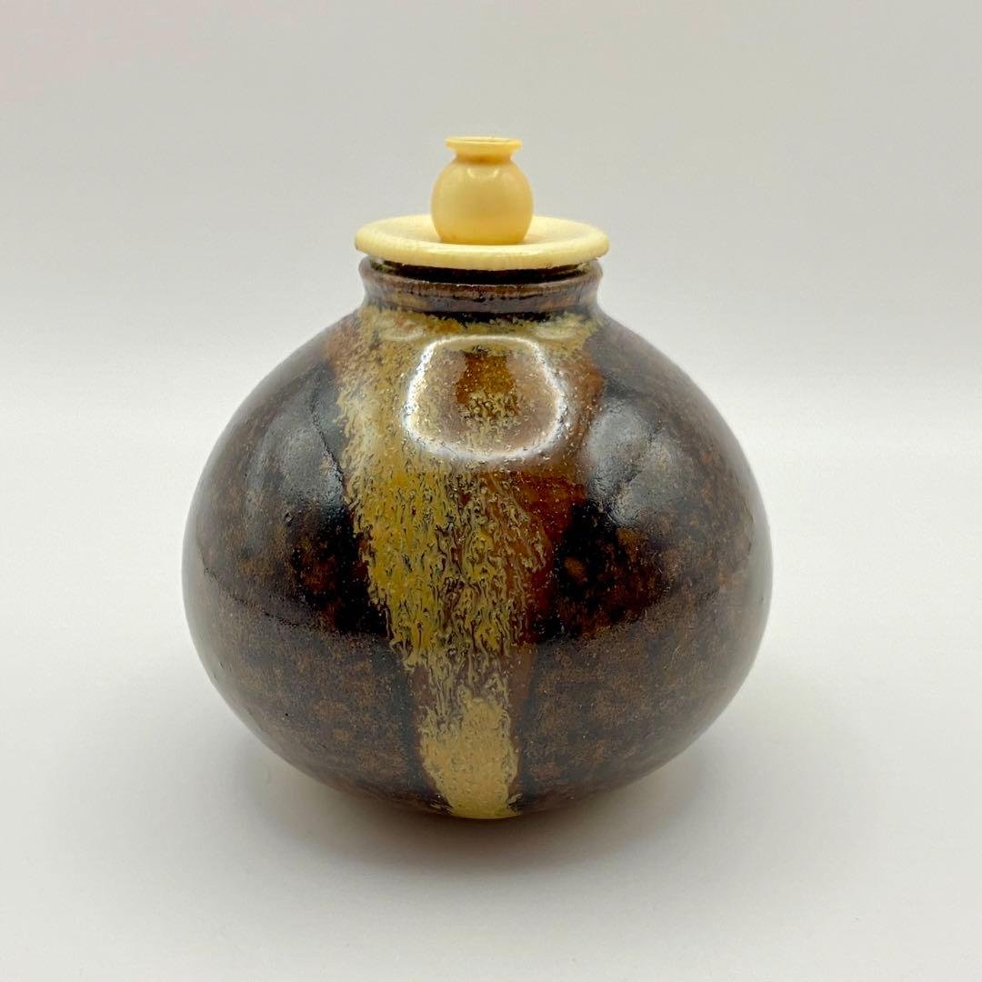 淡々斎書付 茄子茶入 膳所焼　陽炎園　共箱入　茶道具　濃茶器　唐物