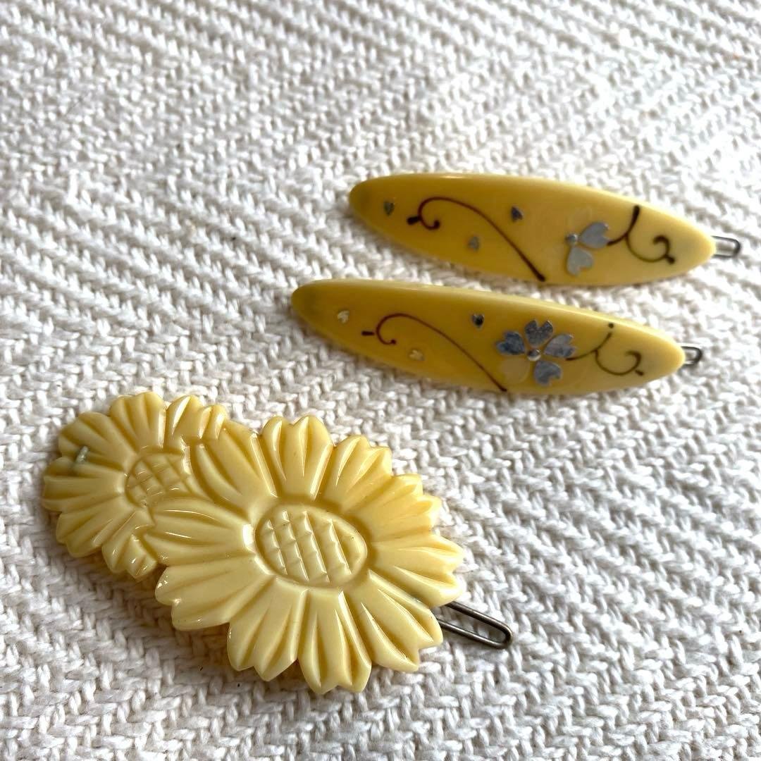 セルロイド アイボリー 花形ヘアピンセット レトロロマン 和装 ビンテージ
