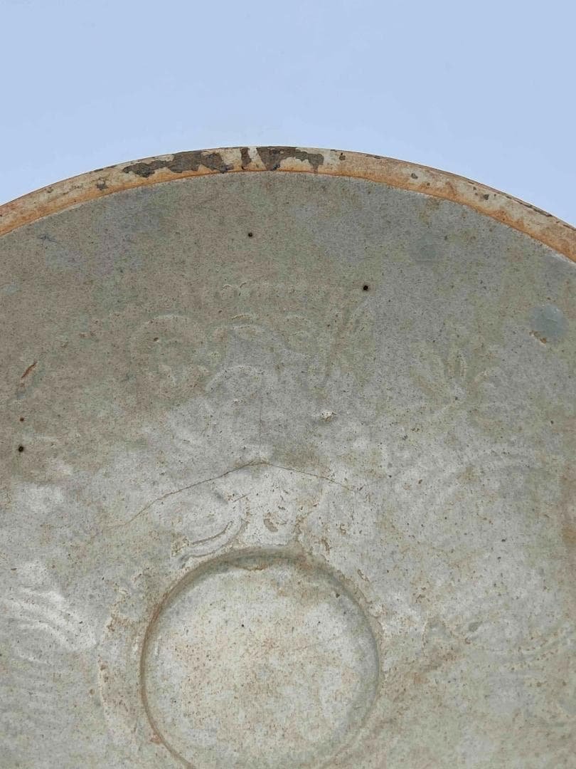 北宋時代　青白磁刻花卉文輪花盤 皿 華道　唐物　古賞物　時代物(F-114)
